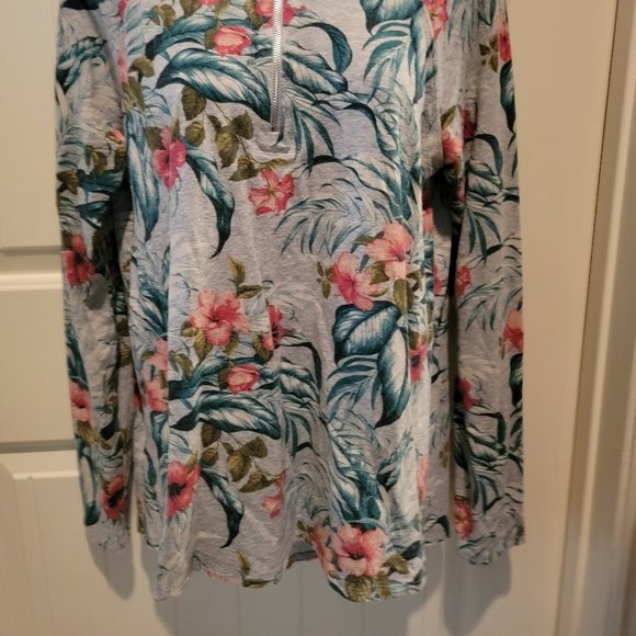 Tommy Bahama Womens Gray Hibiscus 1/4 Zip Long Sleeve Top Size S - Picture 3 of 9